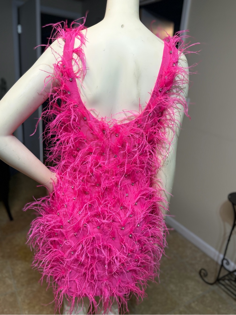 AKIRA Hot Pink Feathered Beaded Mini Dress - Picture 2 of 2
